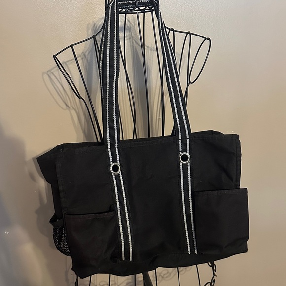 Thirty-One Black Tote with Striped Handles - Picture 6 of 10